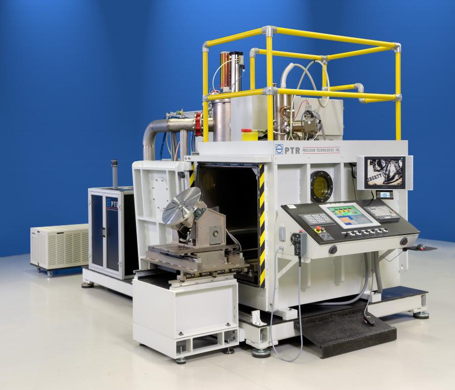 Current PTR model of the medium chamber EB welder shown with a low voltage, 60 kV generator.